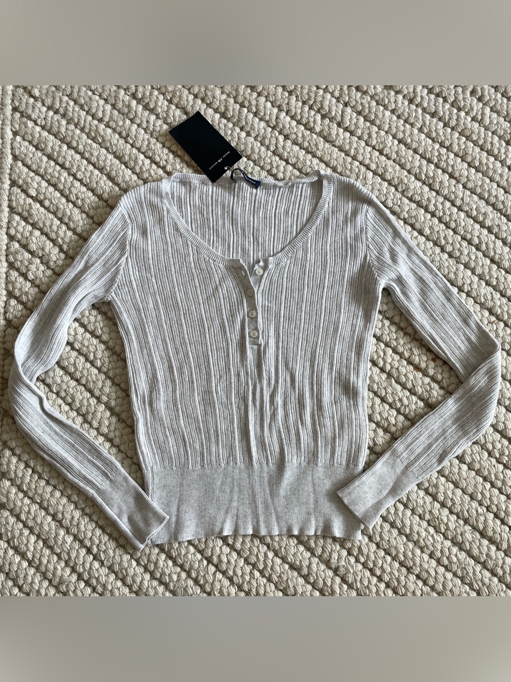 Brandy Melville Light Gray Ribbed Henley Sweater